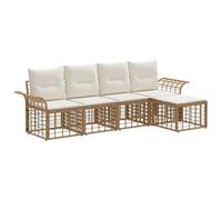 vidaXL Ensemble de canapés d'extérieur 5 pcs Blanc Naturel et Crème, Salon d'extérieur, canapé modulaire en Poly rotin, Pieds Ajustables, mobilier Moderne pour terrasse, Confort assuré