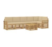 vidaXL Ensemble de canapés d'extérieur 7 pcs Blanc et Beige, Salon de Jardin, Ensembles Modernes, canapés modulaires, Salle à Manger détente, Ensemble Bois, Design pour Patio