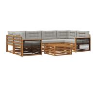 vidaXL Ensemble de canapés d'extérieur 7 pcs Naturel et Gris Clair, Set de Confort extérieur, Salon Moderne, canapé d'angle pour Jardin, mobilier de terrasse