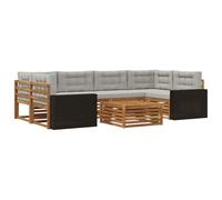 vidaXL Ensemble de canapés d'extérieur 7 pcs Naturel et Gris Clair, Set de Confort extérieur, Salon Moderne, canapé d'angle pour Jardin, mobilier de terrasse