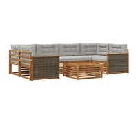 vidaXL Ensemble de canapés d'extérieur 7 pcs Naturel et Gris Clair, Set de Confort extérieur, Salon Moderne, canapé d'angle pour Jardin, mobilier de terrasse
