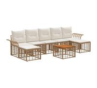 vidaXL Ensemble de canapés d'extérieur 8 pcs Blanc Naturel et Crème, Canapé d'extérieur Moderne, résistant au Temps, Design modulaire, avec Pads Ajustables et Coussins Confortables