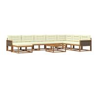 vidaXL Ensemble de canapés d'extérieur 9 pcs Naturel et Crème, Set de canapés en Acacia pour extérieur, Salon Moderne, mobilier stylé, Coin détente Durable, déco Estivale