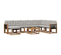 vidaXL Ensemble de canapés d'extérieur 9 pcs Naturel et Gris Clair, Canapé de Jardin Moderne, mobilier Lounge extérieur résistant, Suite de Salon au Bord de la Piscine
