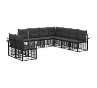 vidaXL Ensemble de canapés d'extérieur 9 pcs Noir et Gris foncé, Canapé modulaire Tendance pour l'extérieur, résistant aux intempéries, avec Coussins, Pieds Ajustables, mobilier de Jardin