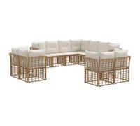 vidaXL Ensemble de canapés d'extérieur Blanc Naturel et Crème, Salon de Jardin extérieur, mobilier Moderne résistant aux intempéries, Design modulable, Pieds réglables, rotin synthétique