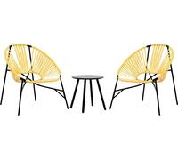vidaXL Ensemble de chaises de jardin 3 pièces noir et jaune Poly rotin