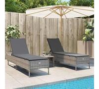 vidaXL Ensemble de 3 chaises longues avec support Gris Poly Rattan