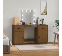 vidaXL Ensemble de coiffeuse avec LED Marron miel Bois de pin solide3107842 Marron G
