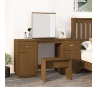 vidaXL Ensemble de coiffeuse et miroir Marron miel Bois de pin solide3107837 Marron G