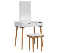 vidaXL Ensemble de Coiffeuse FAUSKE 3 pcs Blanc 76 x 50 x 143 cm, Ensemble de Coiffeuse Moderne pour Chambre, Rangement Compact, Design Gain de Place, Station de Maquillage Pratique