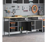 Ensemble d'établi avec étagère vidaXL, 2 pièces, noir et gris, 200 x 55 x 85 cm