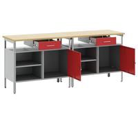 Ensemble d'établi avec tiroirs vidaXL, 2 pièces, rouge et gris, 200 x 55 x 85 cm