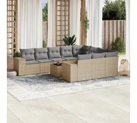 vidaXL Ensemble de Jardin 11 pcs avec Coussins - Résine Tressée Beige