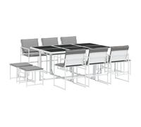 vidaXL Ensemble à manger de jardin 11 pièces 3295099 avec coussins – Blanc Textilène