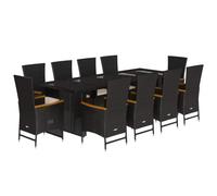vidaXL Ensemble de jardin 11 pièces avec coussins Noir Poly Rattan
