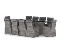 vidaXL Ensemble de jardin 11 pièces avec coussins Poly Rattan Gris