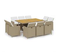 vidaXL Ensemble de jardin 11 pièces avec coussins Poly rotin Beige