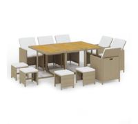 vidaXL Ensemble de jardin 11 pièces avec coussins Poly rotin Beige