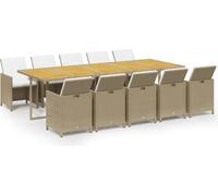 vidaXL Ensemble de jardin 11 pièces avec coussins Poly rotin Beige