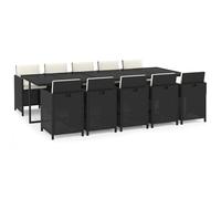 vidaXL Ensemble de jardin 11 pièces avec coussins Poly rotin noir