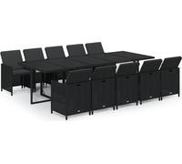 vidaXL Ensemble de jardin 11 pièces avec coussins Poly rotin noir