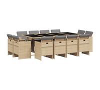 vidaXL Ensemble de jardin 13 pièces avec coussins Mélange beige Poly rotin