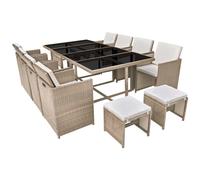 vidaXL Ensemble de jardin 13 pièces avec coussins Poly Rattan Beige