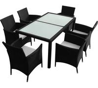 vidaXL Ensemble de jardin 7 pièces avec coussins Poly rotin noir