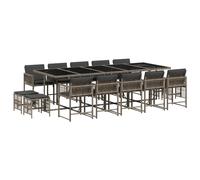 vidaXL Ensemble de jardin 15 pièces avec coussins Gris poly rotin
