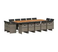 vidaXL Ensemble de jardin 15 pièces avec coussins Gris Poly rotin