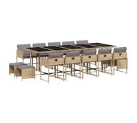 vidaXL Ensemble de jardin 15 pièces avec coussins Mélange beige Poly rotin