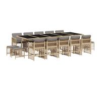vidaXL Ensemble de jardin 15 pièces – Poly rotin, avec coussins – Mélange beige