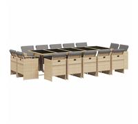 vidaXL Ensemble de jardin 15 pièces – poly rotin, avec coussins – mélange beige