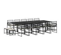 vidaXL Ensemble à manger de jardin 15 pièces – Résine tressée, coussins noirs