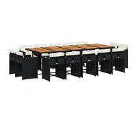 vidaXL Ensemble de jardin 15 pièces avec coussins Noir Poly Rattan