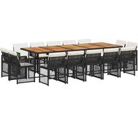 vidaXL Ensemble de jardin 15 pièces avec coussins Noir Poly Rattan