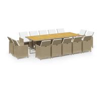 vidaXL Ensemble de jardin 15 pièces avec coussins Poly rotin Beige
