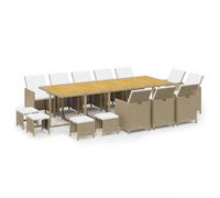 vidaXL Ensemble de jardin 15 pièces avec coussins Poly rotin Beige