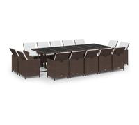 vidaXL Ensemble de jardin 15 pièces avec coussins Poly rotin brun