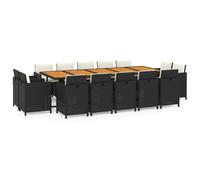 vidaXL Ensemble de jardin 15 pièces avec coussins Poly rotin noir