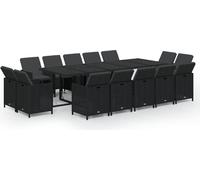 vidaXL Ensemble de jardin 15 pièces avec coussins Poly rotin noir