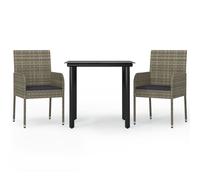 vidaXL Ensemble de jardin 3 pièces avec coussins Noir et gris Poly rotin