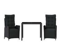 vidaXL Ensemble de jardin 3 pièces avec coussins Noir Poly Rattan