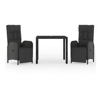 vidaXL Ensemble de jardin 3 pièces avec coussins Noir Poly Rattan