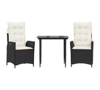 vidaXL Ensemble de jardin 3 pièces 3213154 Poly Rattan avec coussins Noir