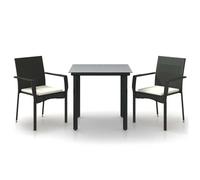 vidaXL Ensemble de jardin 3 pièces avec coussins Noir Poly Rattan