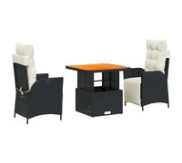 vidaXL Ensemble de jardin 3 pièces avec coussins Noir Poly Rattan