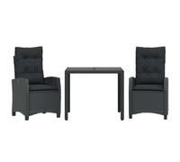 vidaXL Ensemble de jardin 3 pièces avec coussins Noir Poly Rattan