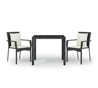 vidaXL Ensemble de jardin 3 pièces avec coussins Noir Poly Rattan
